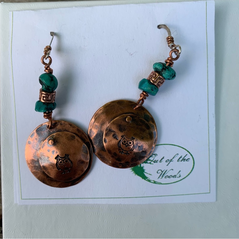 Hand forged copper and sterling owl earrings- Out of the Woods made in WV